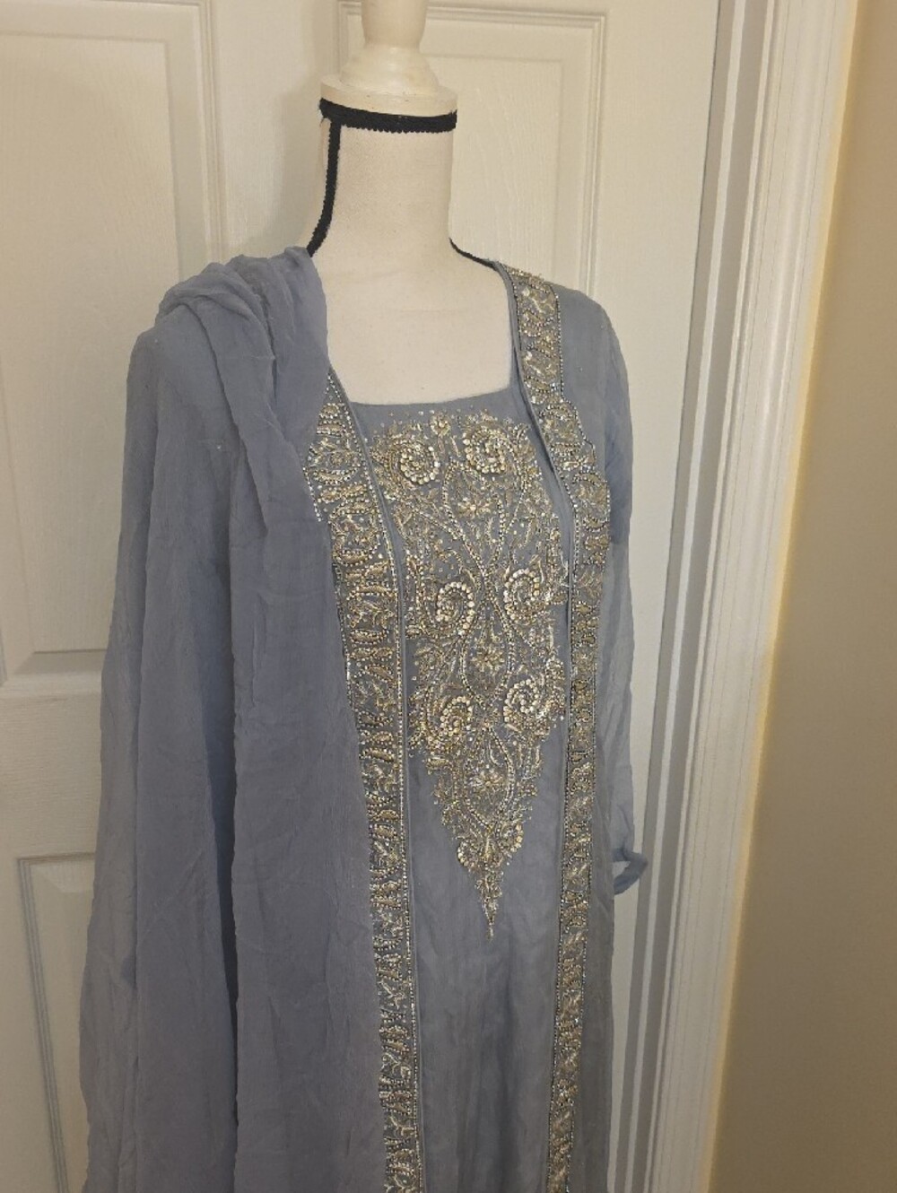 ShahBano Designer 3Pc Light Blue Silver Embroidered Dress Pakistani Outfit M